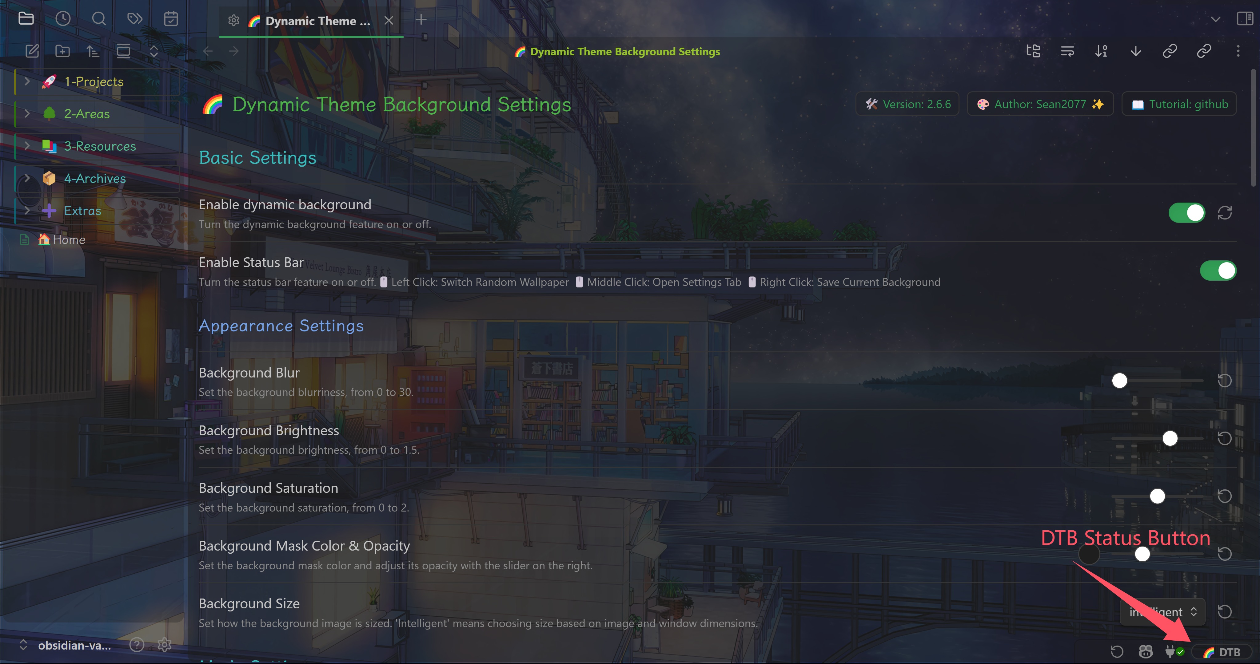 Status bar controls screenshot